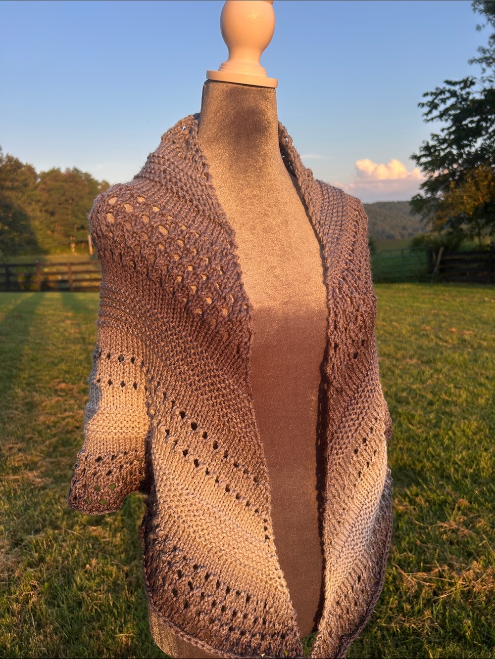 Taupe Gradient Open-Front Knit Sweater Wrap